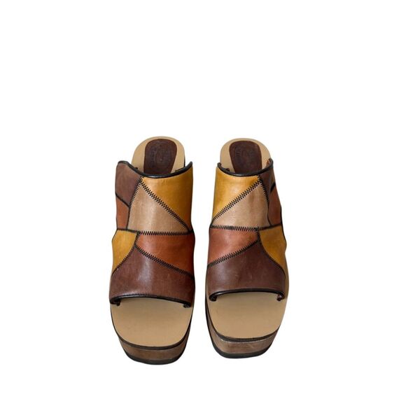 Steve Madden Ember Patchwork Platform Leather Sandals Mules 70s Y2K Wooden Chunk - Picture 2 of 12